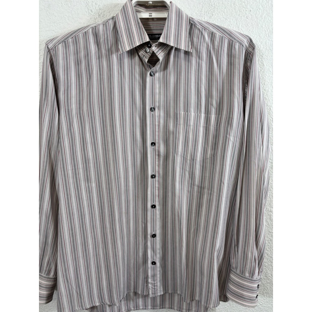 Dolce‎ and Gabbana Mens Striped Dress Shirt Italy 17 44 Button Down